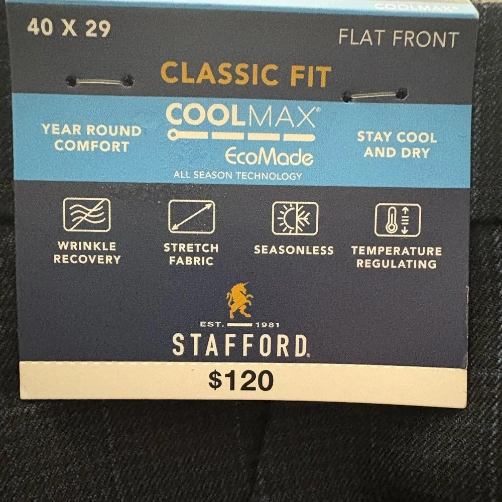 STAFFORD COOLMAX Classic Fit Flat Front Navy Plaid Dress Suit Pants NWT